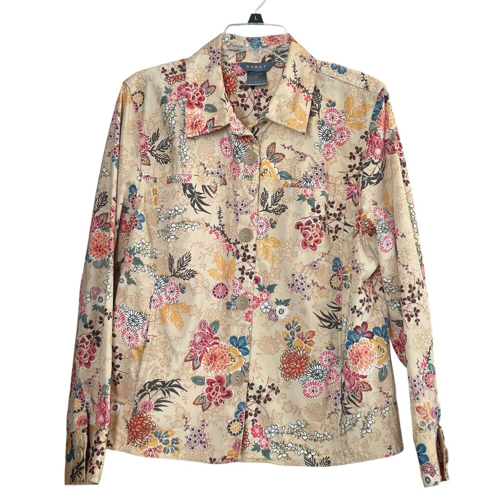 Koret Beige Gray Pink Floral Lightweight Homestead Cottagecore Jacket 16 Women